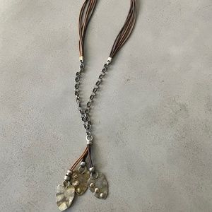 Unique Multi-tone Metal and Waxed Cord Necklace